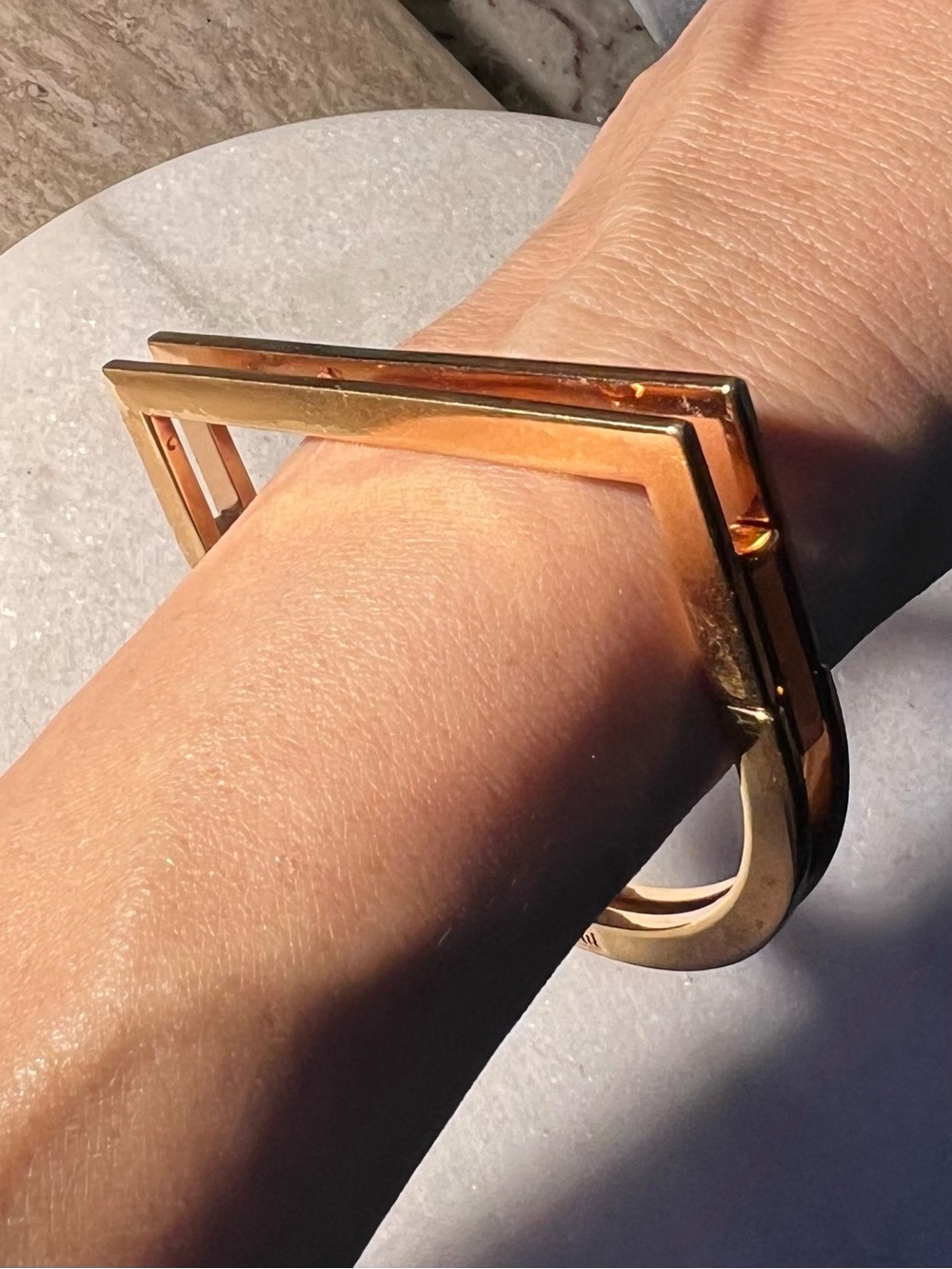 MIANSAI Beautiful Gold Geometric Hinged Bangle Bracelet -Shows some wear